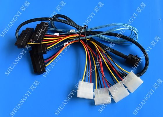 चीन Internal Mini SAS SFF-8643 to (4) 29pin SFF-8482 connectors with SATA Power ,1M आपूर्तिकर्ता